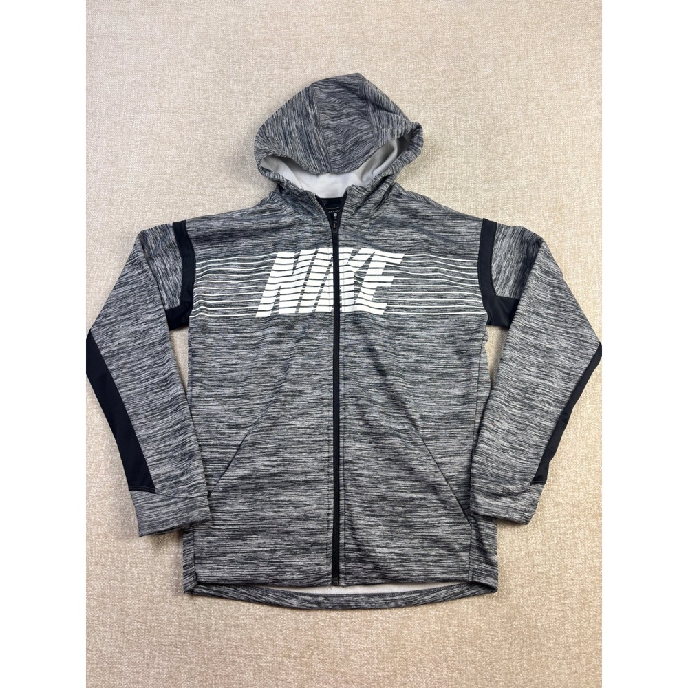 Nike Girls Dri-FIT Full Zip Hoodie Space Dye Gray Black Performance XL
